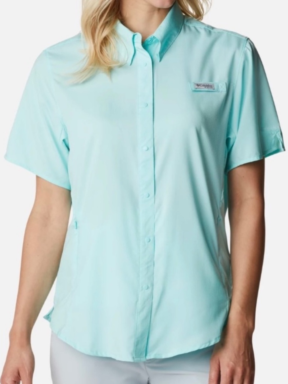 Columbia Women’s Short-Sleeve Button-Down Shirt - Aqua Mint